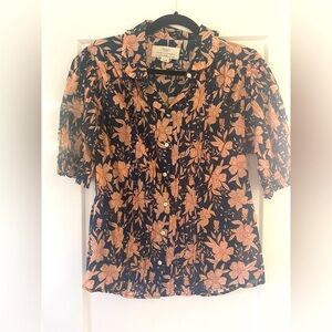 Trovata - Birds of Paradis short sleeve collared printed button down top.